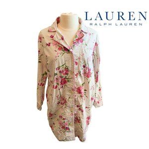 Lauren Ralph Lauren Floral Print Sleep Shirt Nightgown Women Monogram Nightshirt
